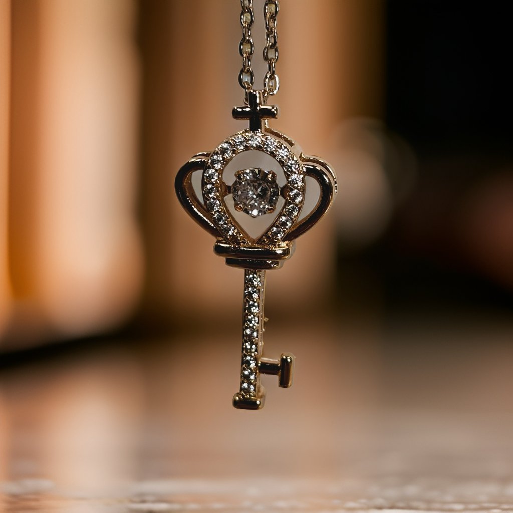 Rose Gold 1.8 Ct Zircon Cross And Key With Round Cut Floater Pendant Necklace